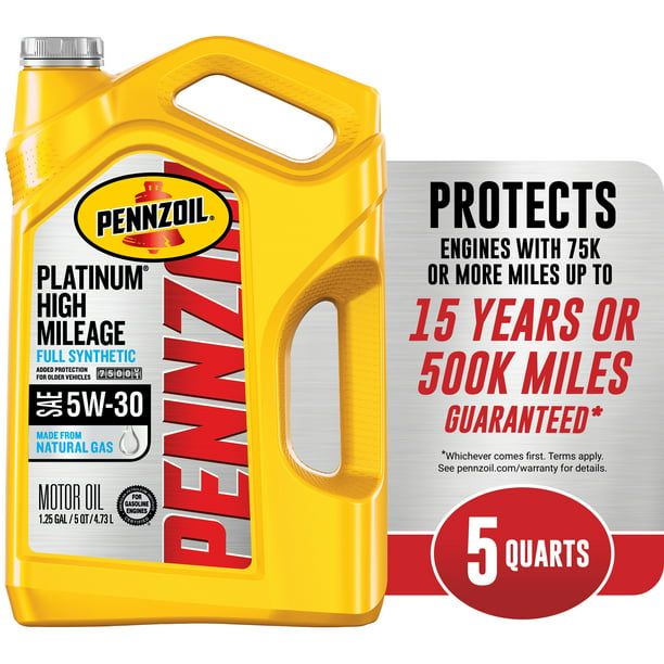 Pennzoil Platinum High Mileage Full Synthetic 5W-30 Motor Oil, 5 Quart