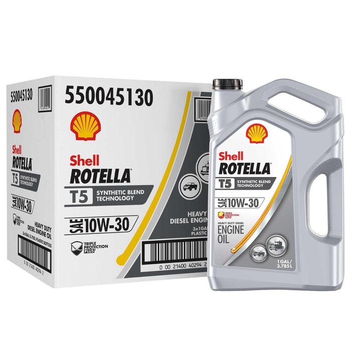 Shell Rotella T5 Synthetic Blend 10W-30 Diesel Engine Oil, 1-Gallon, 3 Pack Case