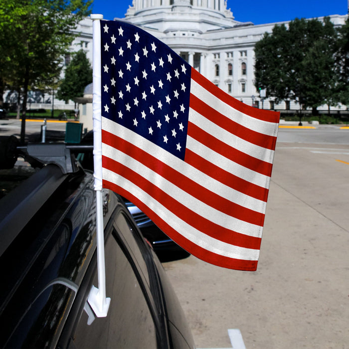 American Two-Sided Car Flag, 11" x 14" with 19" Pole by Rico Industries