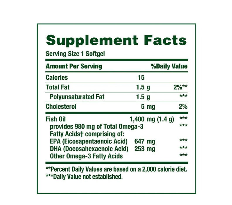 Nature's Bounty Fish Oil Omega-3 Softgels, 1400 Mg, 130 Ct