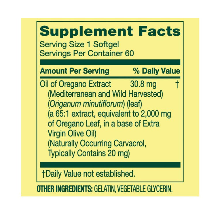 Spring Valley Mediterranean Oil of Oregano Extract Herbal Supplement Softgels, 2000 mg, 60 Count