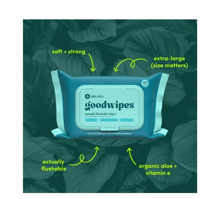 goodwipes Flushable Butt Wipes, Shea-Coco Scented, 3 Pack, 150 Total Wipes