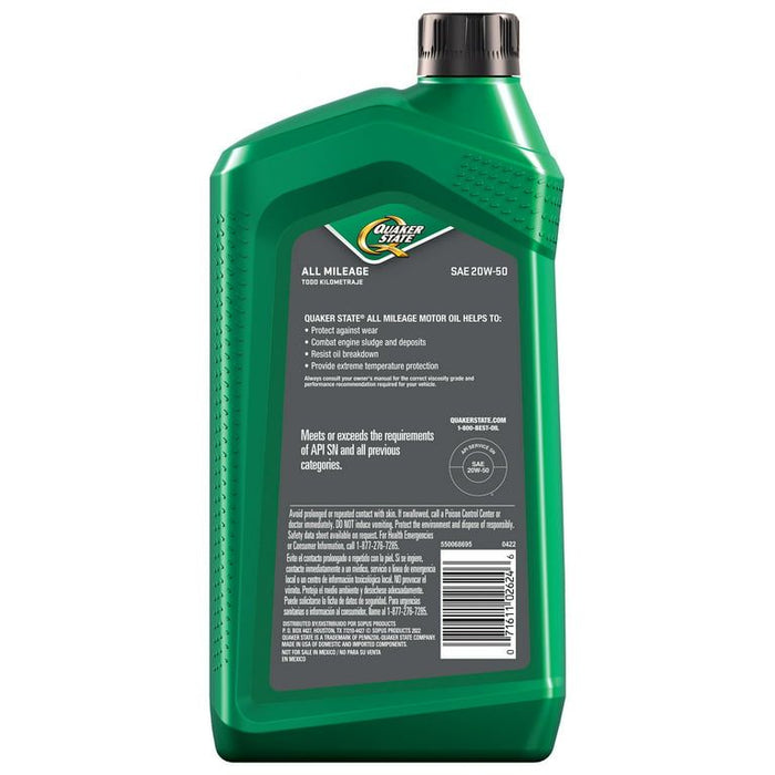 Quaker State All Mileage 20W-50 Motor Oil, 1 Quart