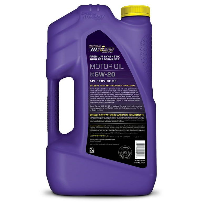 Royal Purple High Performance Motor Oil 5W-20 Premium Synthetic Motor Oil, 5 Quarts