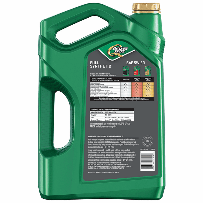 Quaker State Full Synthetic 5W-30 Motor Oil, 5-Quart