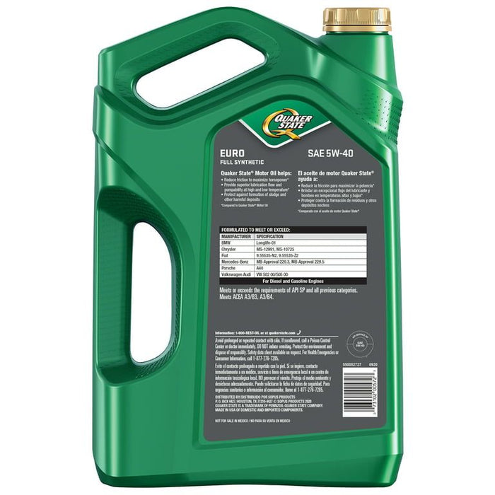 Quaker State Euro Full Synthetic 5W-40 Motor Oil, 5-Quart