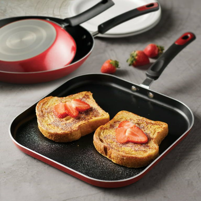 Tramontina Everyday 3 Pieces Aluminum Non-stick Fry Pan and Griddle Set Metallic Red