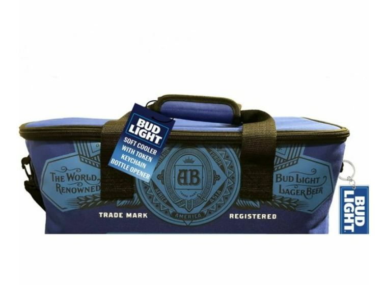 Bud Light Soft Sided Cooler Beverage Bag with Token Key Chain - Blue