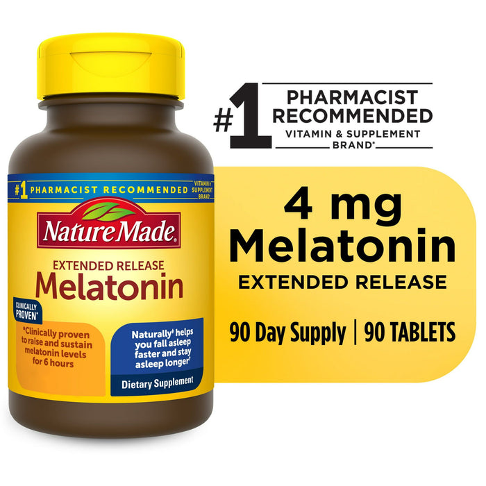 Nature Made Melatonin 4mg Extended Release Tablets, 100% Drug Free Sleep Aid, 90 Count