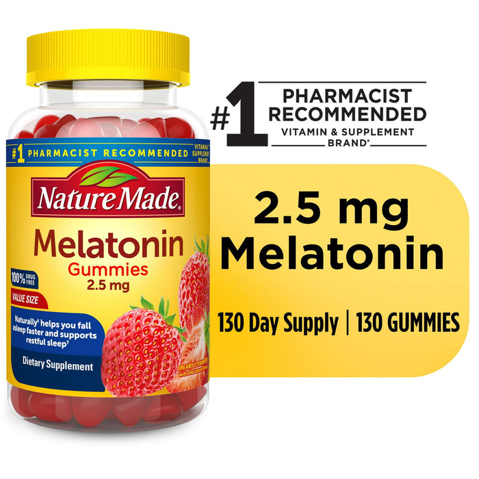 Nature Made Melatonin 2.5 mg Gummies, 100% Drug Free Sleep Aid for Adults, 130 Count