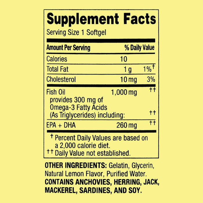 Spring Valley Omega-3 Fish Oil Soft Gels, Heart Health Dietary Supplement, 1000 mg, 60 Count