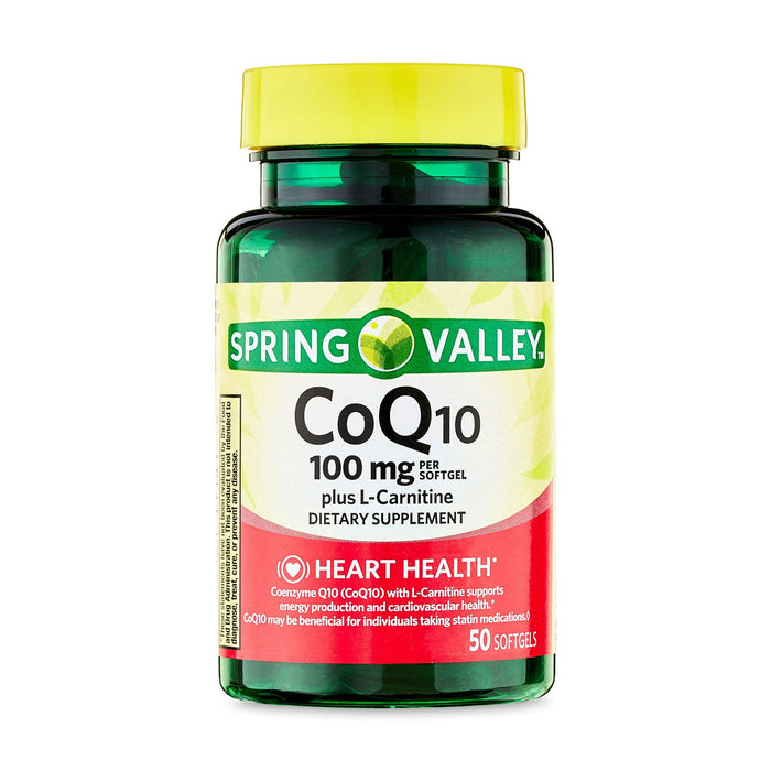 Spring Valley CoQ10 plus L-Carnitine Heart Health Dietary Supplement Softgels, 100 mg, 50 Count