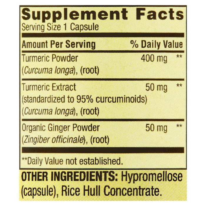 Spring Valley Turmeric Curcumin with Ginger Powder General Wellness Dietary Supplement Vegetarian Capsules, 500 mg, 90 Count