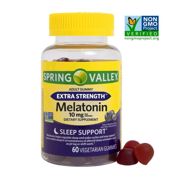 Spring Valley Non GMO Melatonin Dietary Supplement Gummies, Blueberry, 10 mg, 60 Count