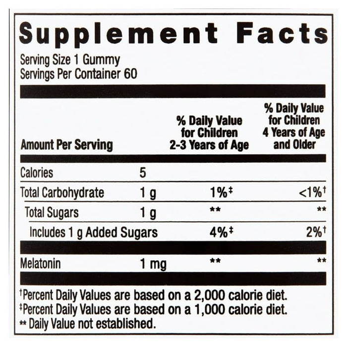 Spring Valley Kids Melatonin Dietary Supplement Gummies, Raspberry, 1 mg, 60 Count