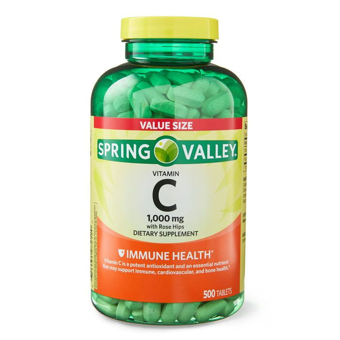 Spring Valley Vitamin C with Rose Hips Tablets Dietary Supplement Value Size, 1,000 mg, 500 Count