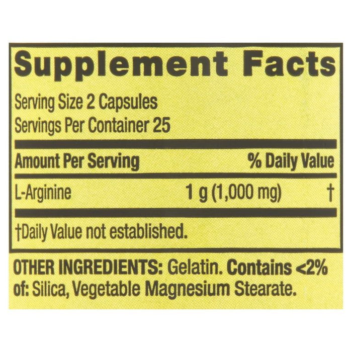 Spring Valley L-Arginine Amino Acid Supplements, 500 mg, 50 Count