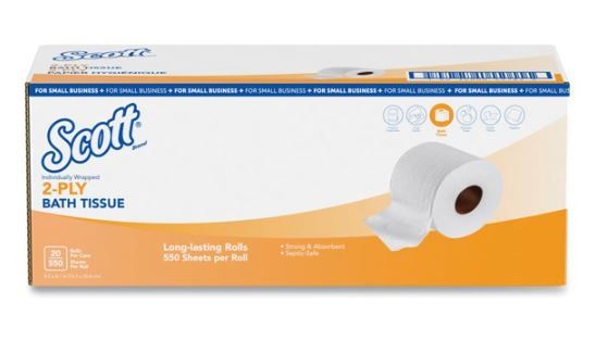 Scott Essential Standard Roll Bathroom Tissue, 2-Ply, White, 550 Sheets/Roll, 20 Rolls/Carton - KCC49182