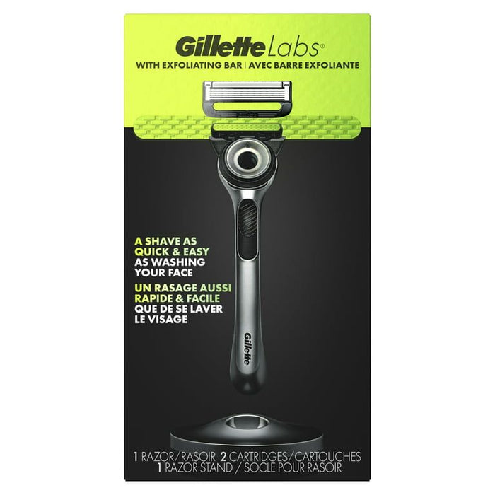 Gillette Labs Exfoliating Bar Men's Razor - 1 Handle, 2 Blade Refills, Premium Magnetic Stand, Gray