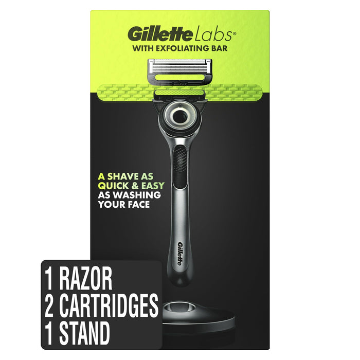 Gillette Labs Exfoliating Bar Men's Razor - 1 Handle, 2 Blade Refills, Premium Magnetic Stand, Gray