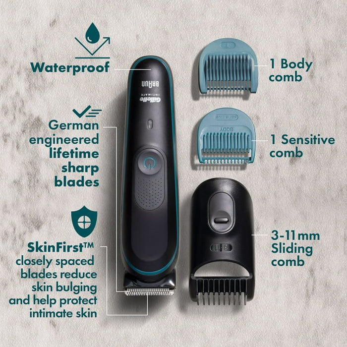 Gillette Intimate Electric Pubic Hair Trimmer for Men, Waterproof Body Groomer, Black