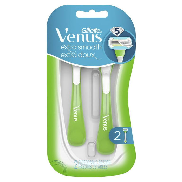 Gillette Venus Extra Smooth Green Disposable Women's Razors, 2 Count