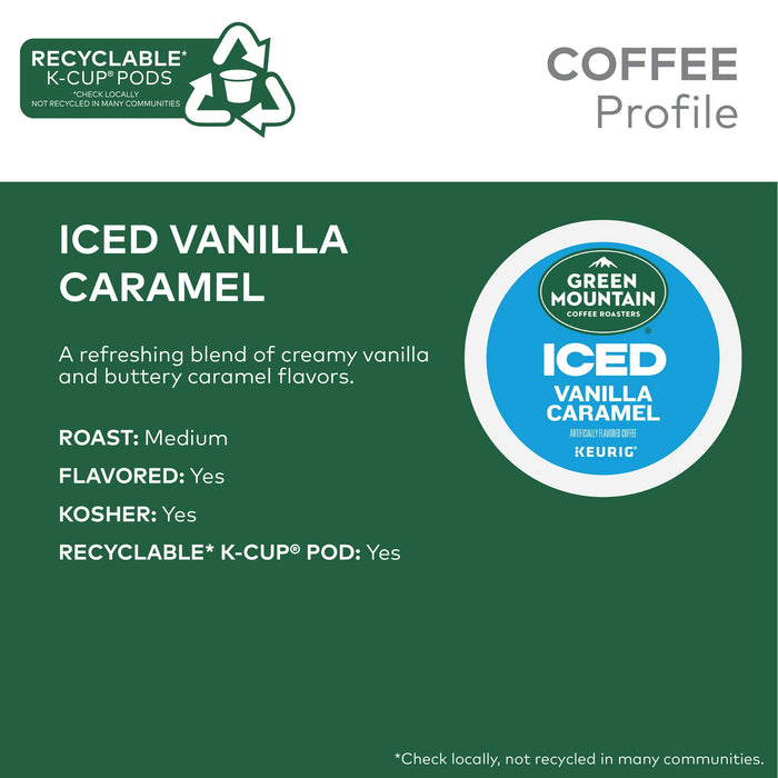 Green Mountain Coffee Roasters, ICED Vanilla Caramel Flavored Iced K-Cup Coffee Pods, 12 Count