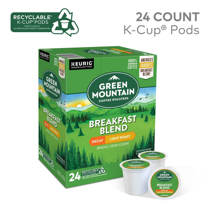 Green Mountain Coffee Roasters, Decaf Breakfast Blend Light Roast K-Cup Coffee Pods, 24 Count