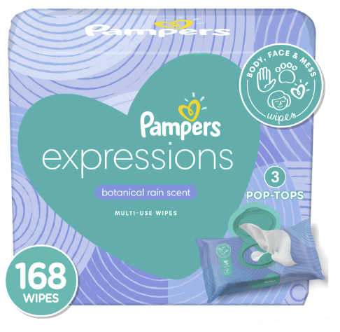 Pampers Baby Wipes Expressions; Botanical Rain Scent; 3X Pop-Top; 168 Ct