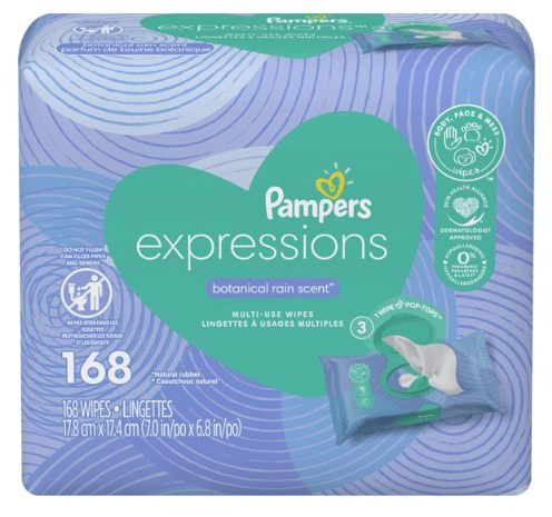 Pampers Baby Wipes Expressions; Botanical Rain Scent; 3X Pop-Top; 168 Ct