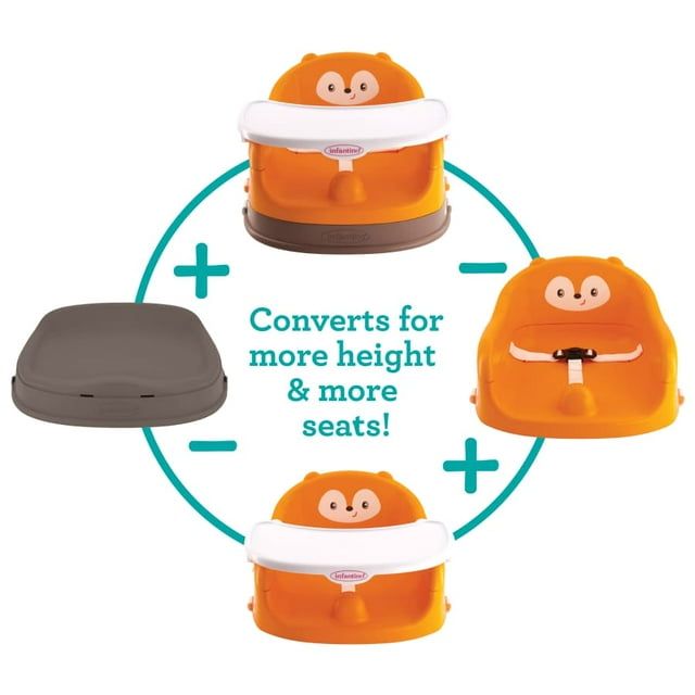 Infantino Grow-with-Me 4-in-1 Lightweight Feeding Booster Seat, Unisex 4-48 Months, Orange Fox