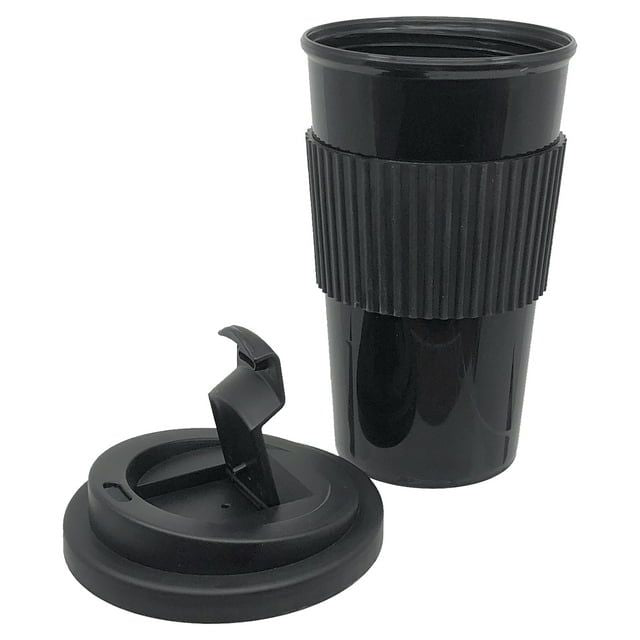 Mainstays Travel Cup with Ribbed Soft Grip, Single Cup, Rich Black, 18 oz