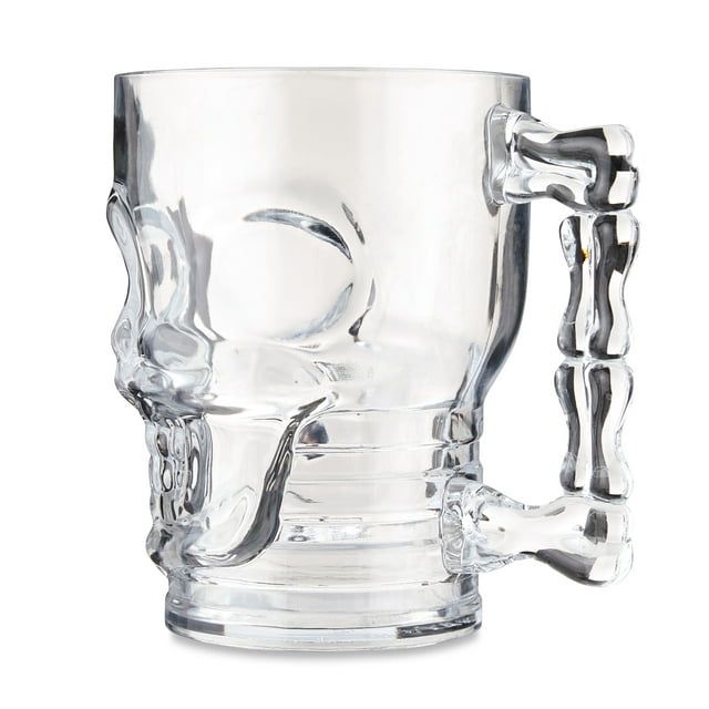 Halloween Skull Beer Mug Adult Party Favor, Clear, Plastic, 19 oz, by Way To Celebrate