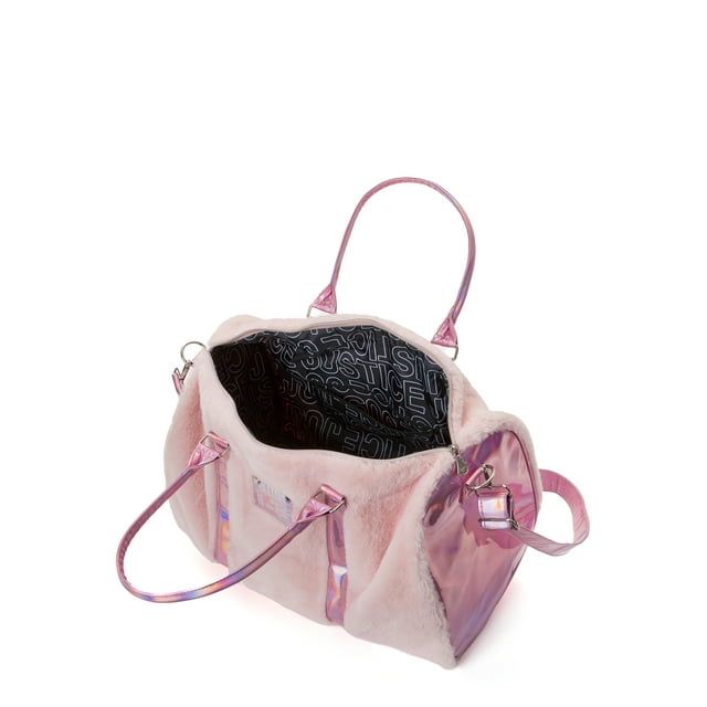 Justice Duffel Handbag Pink Faux Fur