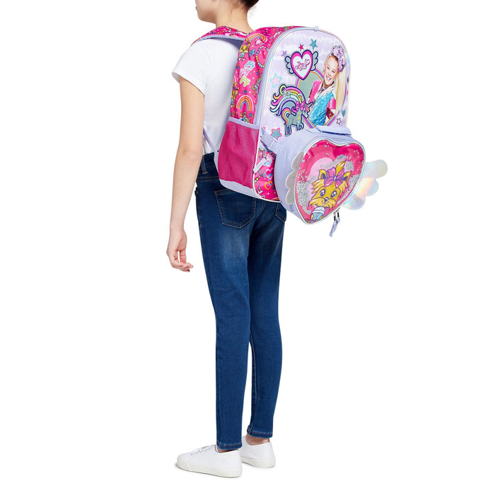 JoJo Siwa Girls Bow Bow with Lunch Bag 4-Piece Set Pink Rainbow Unicorn Print