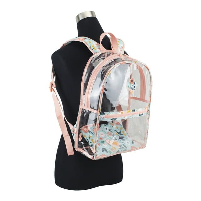 Eastsport Unisex Childrens Clear Backpack with Pencil Case 2-Piece Set Pink Flower Print