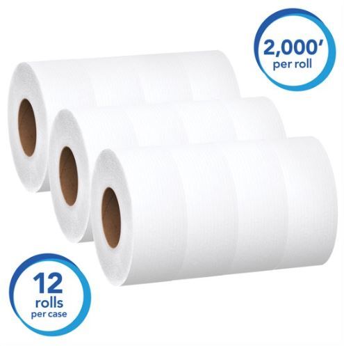 Scott Essential JRT Jumbo Roll Bathroom Tissue, Septic Safe, 1-Ply, White, 2000 ft, 12 Rolls/Carton -KCC07223