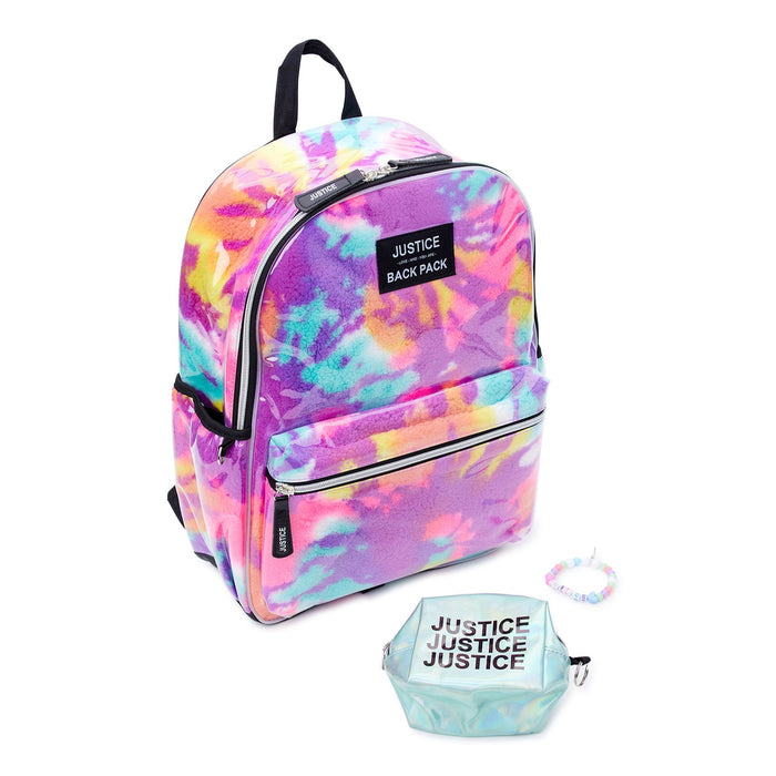 Justice Girls 17" Laptop Backpack with Pouch 2-Piece Set, Purple Tie-Dye