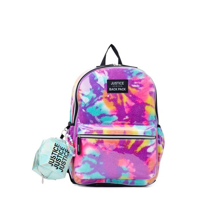 Justice Girls 17" Laptop Backpack with Pouch 2-Piece Set, Purple Tie-Dye