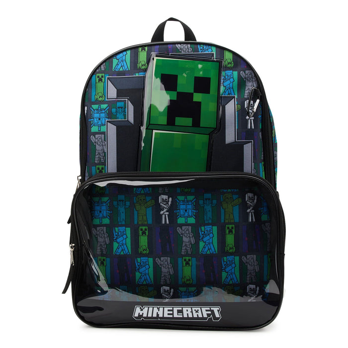 Minecraft Creeper 17" Laptop Backpack and Lunch Bag Set, 4-Piece, Black