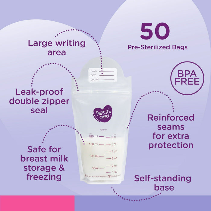 Parent's Choice Breast Milk Storage Bags, 50 Count