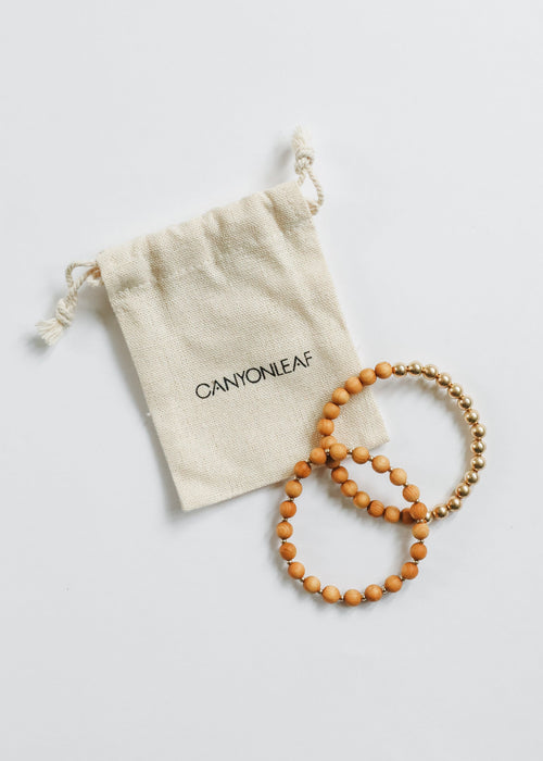 Cypress Wood : 14k Gold Filled Sun + Moon || Stretch Bracelet