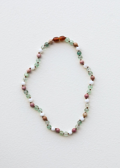 Fluorite + Moonstone + Rhodonite || Natural Gemstone Necklace