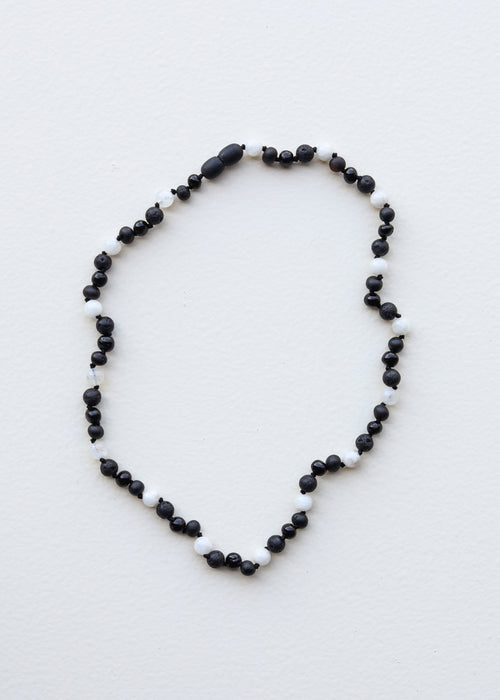 Raw Black Baltic Sea Amber + Moonstone|| Necklace Set