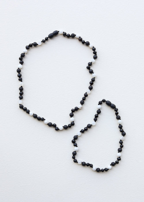 Raw Black Baltic Sea Amber + Moonstone|| Necklace Set
