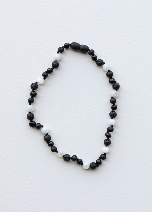 Raw Black Baltic Sea Amber + Moonstone|| Necklace Set