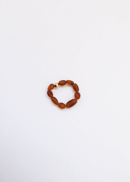 Raw Cognac Baltic Amber + 14K Gold Filled Beaded Ring Stack