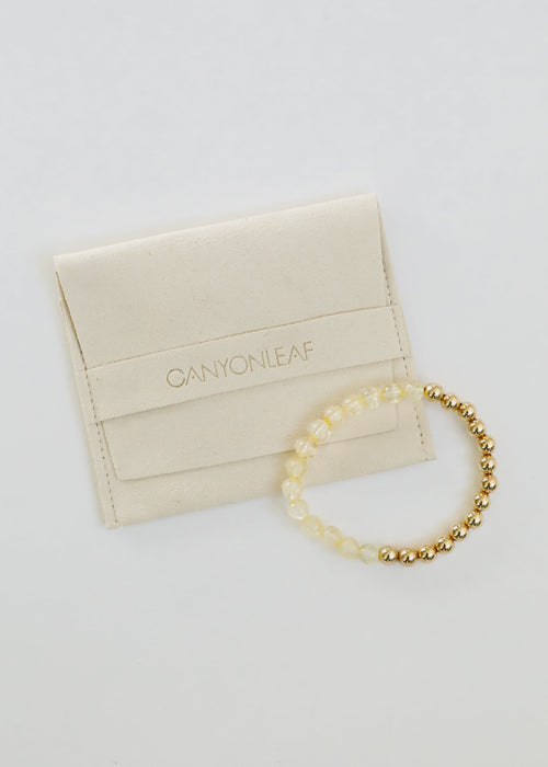 Citrine Gemstone + 14K Gold Filled Beaded Stretch Bracelet