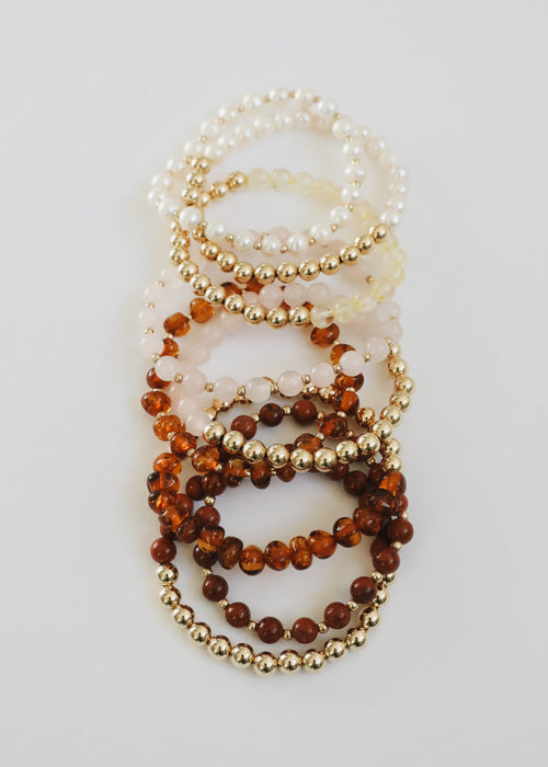 Baltic Sea Amber : 14k Gold Filled Beaded Sun + Moon || Adult Bracelets
