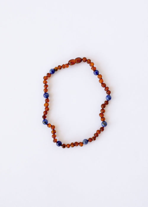 Raw Cognac Baltic Amber + Lapis Lazuli || Halo Necklace || Kids Set